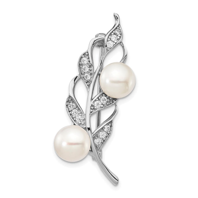 Sterling silver cubic zirconia leaf brooch