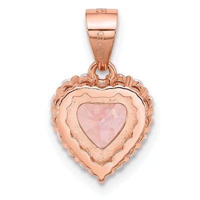 Sterling Silver Rose-plated Pink Crystal Heart and Clear CZ Pendant