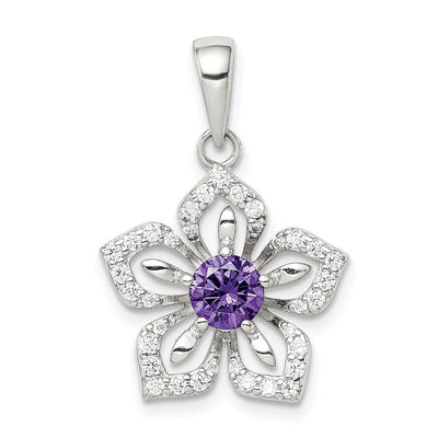 Sterling silver cubic zirconia flower pendant