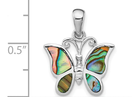 Sterling Silver Rhodium-plated Abalone Butterfly Pendant (Style QP5142)