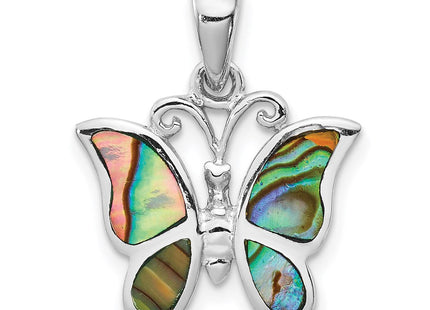 Sterling Silver Rhodium-plated Abalone Butterfly Pendant (Style QP5142)