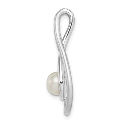 Sterling Silver Rhodium-plated Brushed & Polished (6-) FWC Pearl Teardro