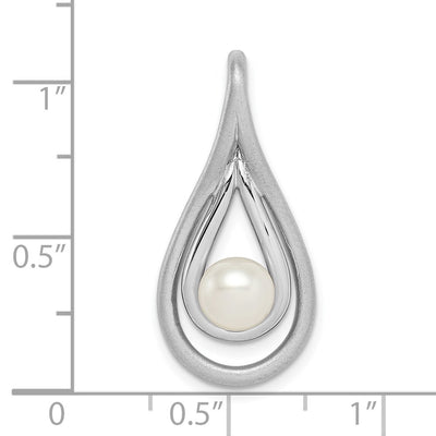 Sterling Silver Rhodium-plated Brushed & Polished (6-) FWC Pearl Teardro