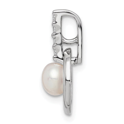 Sterling Silver Rhodium-plated Circle w/CZ (5-) Button FWC Pearl Slide