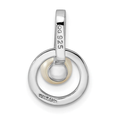 Sterling Silver Rhodium-plated Circle w/CZ (5-) Button FWC Pearl Slide