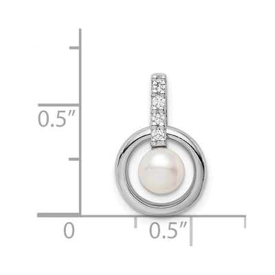 Sterling Silver Rhodium-plated Circle w/CZ (5-) Button FWC Pearl Slide