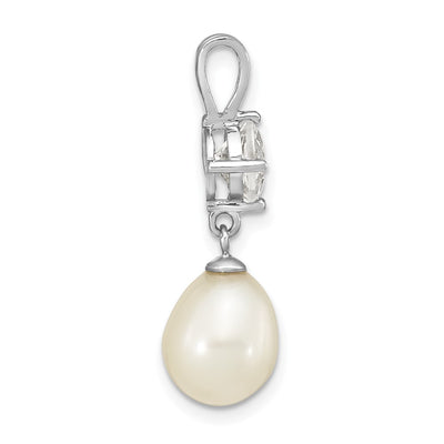 Sterling Silver Rhodium-plated8- White Teardrop Freshwater Cultured Pearl and 1.95WT White Topaz Pendant