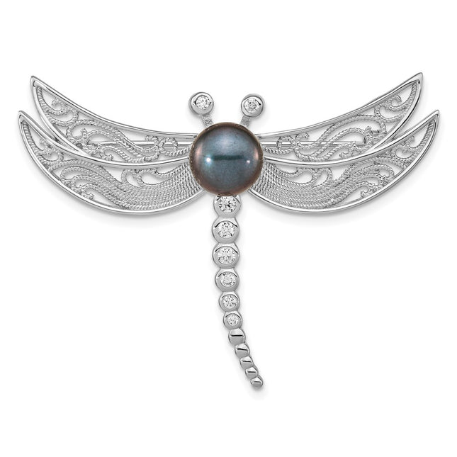 Sterling silver cubic zirconia dragonfly brooch