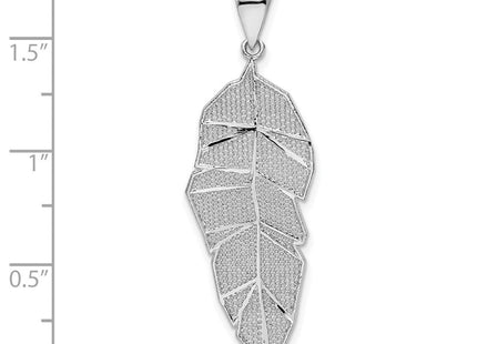 Sterling Silver Rhodium-plated Polished & D/C Leaf Pendant (Style QP5442)