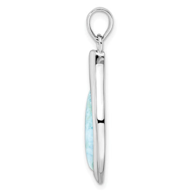 Sterling Silver Rhodium-plated Polished Larimar Pendant, 35.6 x 12.8mm
