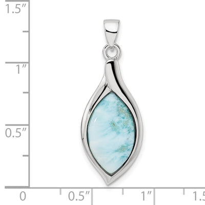 Sterling Silver Rhodium-plated Polished Larimar Pendant, 35.6 x 12.8mm