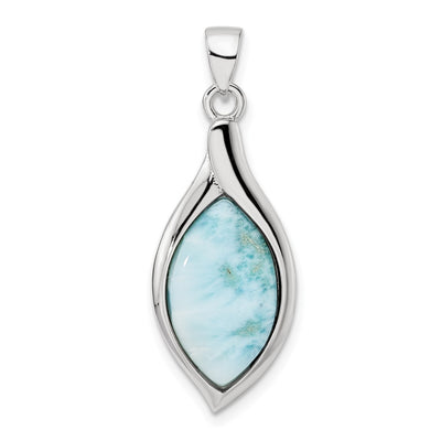 Sterling Silver Rhodium-plated Polished Larimar Pendant, 35.6 x 12.8mm