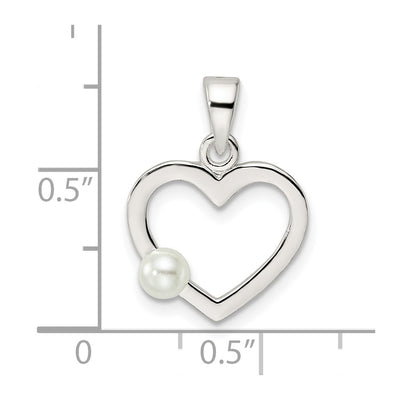 Sterling Silver Polished Imitation Pearl Heart Pendant