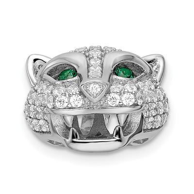 Sterling Silver Rhodium-plated Green & White CZ Panther Pendant