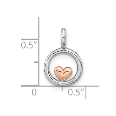 Sterling Silver RH-plated & Rose Gold-plated Polished Circle w/Heart Pendan