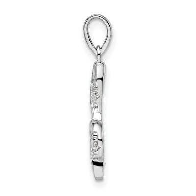 Sterling Silver Rhodium-plated CZ Treble Clef Pendant, 25.5 x 8.15mm