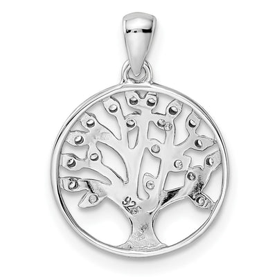 Sterling Silver Rhodium-plated Polished CZ Tree of Life Pendant