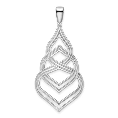 Sterling Silver Rhod. Polished Grooved Fancy Drop Pendant