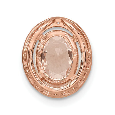 Sterling Silver Rose-tone Polished Pink & White CZ Oval Chain Slide