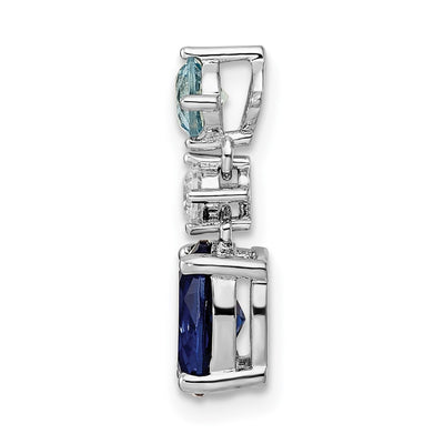 Sterling Silver Rhodium-plated CZ and Blue Glass Pendant, 17.74 x 5.99mm