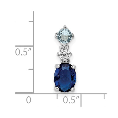 Sterling Silver Rhodium-plated CZ and Blue Glass Pendant, 17.74 x 5.99mm