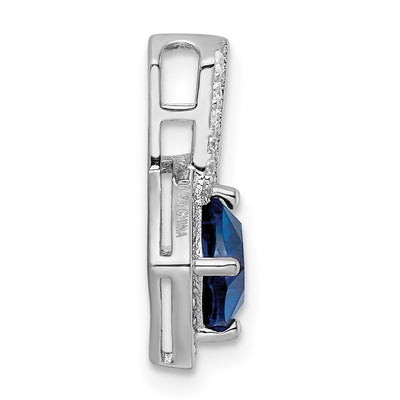 Sterling Silver Rhodium-plated CZ and Blue Glass Pendant, 17.1 x 10.81mm