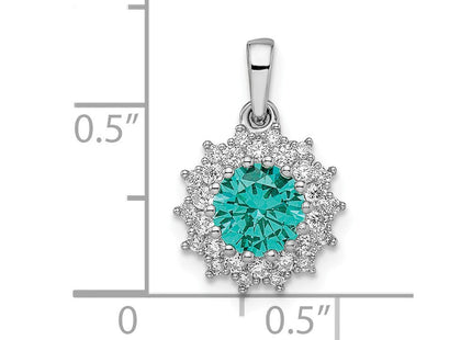 Sterling Silver Rhodium plated Teal & White CZ Pendant (Style QP5634)