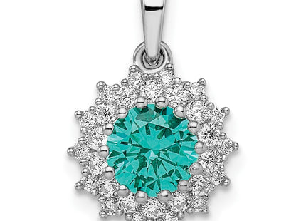 Sterling Silver Rhodium plated Teal & White CZ Pendant (Style QP5634)