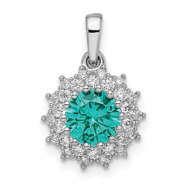Sterling Silver Rhodium plated Teal & White CZ Pendant, 17.23 x 10.97mm