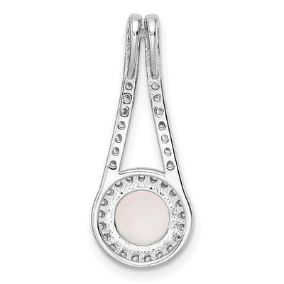 Sterling Silver Rhodium-plated Polished White Opal & CZ Halo Pendant