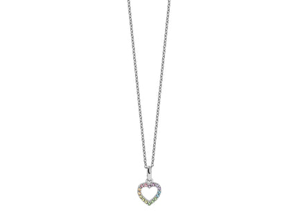 Sterling Silver Rhodium-plated Rainbow Nano Crystal Open Heart Pendant