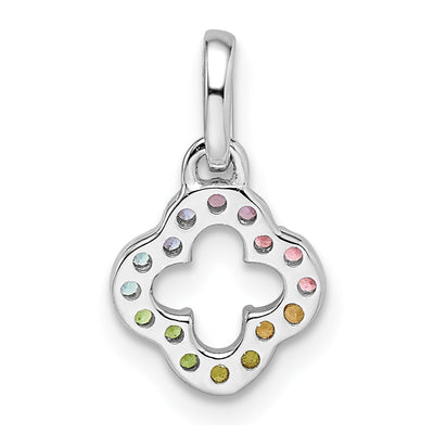 Sterling Silver Rhodium-plated Rainbow Nano Crystal Clover Pendant