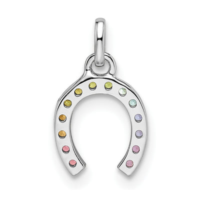 Sterling Silver Rhodium-plated Rainbow Nano Crystal Horseshoe Pendant