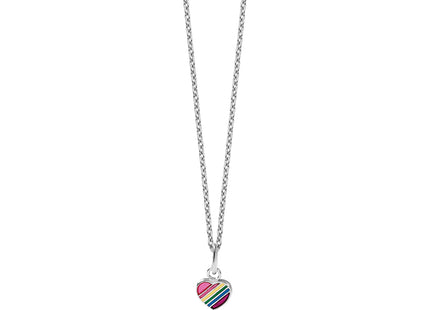 Sterling Silver RH-pltd Polished Rainbow Enamel Heart Children's Pendant