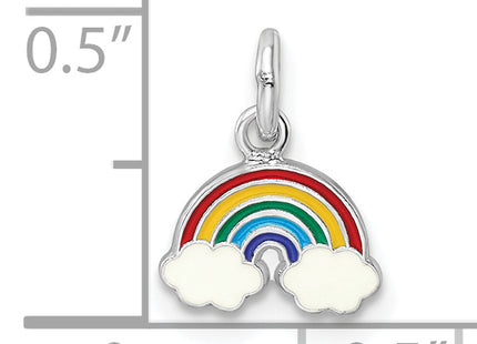 Sterling Silver RH-plated Polished & Enameled Rainbow Children's Pendant, 12.1 x 9.25mm