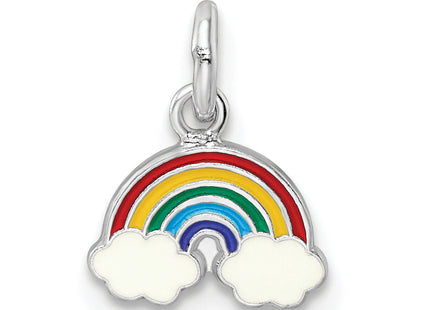 Sterling Silver RH-plated Polished & Enameled Rainbow Children's Pendant, 12.1 x 9.25mm