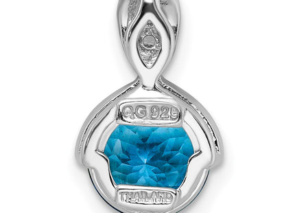 Sterling silver blue topaz circle pendant, further view