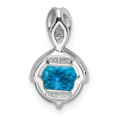 Sterling Silver Rhodium-plated Circle Swiss Blue Topaz/White Topaz Pendant, 22.45 x 9.55mm