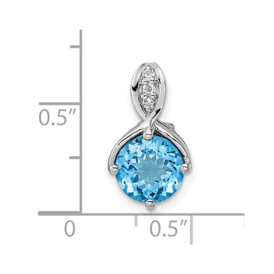 Sterling Silver Rhodium-plated Circle Swiss Blue Topaz/White Topaz Pendant, 22.45 x 9.55mm