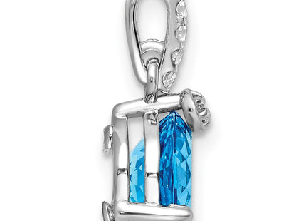 Sterling Silver Rhodium-plated Circle Swiss Blue Topaz/White Topaz Pendant (Style QP5710BT)