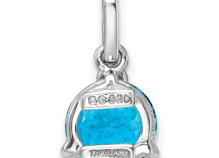 Sterling Silver Rhodium-plated Circle Swiss Blue Topaz/White Topaz Pendant (Style QP5710BT)