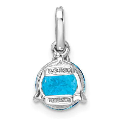Sterling Silver Rhodium-plated Circle Swiss Blue Topaz/White Topaz Pendant, 16.3 x 8.4mm