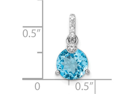 Sterling Silver Rhodium-plated Circle Swiss Blue Topaz/White Topaz Pendant (Style QP5710BT)