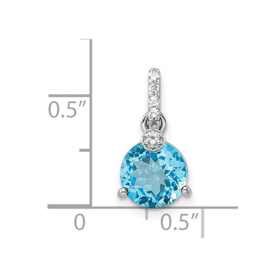 Sterling Silver Rhodium-plated Circle Swiss Blue Topaz/White Topaz Pendant, 16.3 x 8.4mm