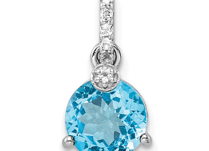 Sterling Silver Rhodium-plated Circle Swiss Blue Topaz/White Topaz Pendant (Style QP5710BT)