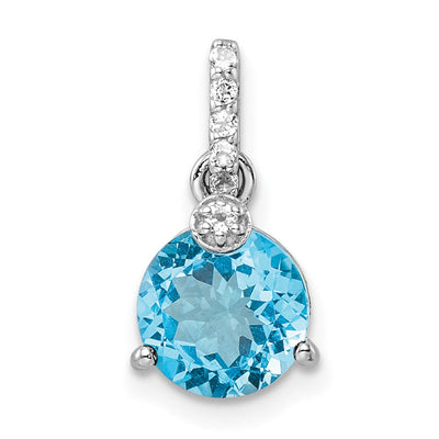 Sterling Silver Rhodium-plated Circle Swiss Blue Topaz/White Topaz Pendant, 16.3 x 8.4mm