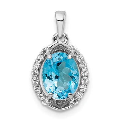 Sterling silver blue topaz oval pendant
