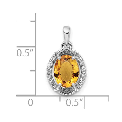 Sterling Silver RH-plated Oval 1.86t.w. Citrine/White Topaz Pendant