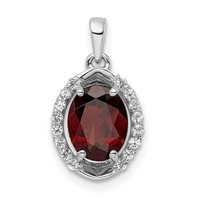 Sterling silver garnet oval pendant