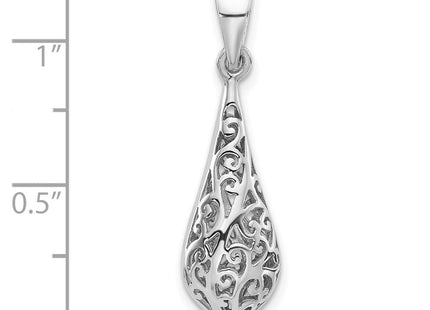 Sterling Silver Rhodium-Plated Polished Puffed Filigree Teardrop Pendant (Style QP5731)